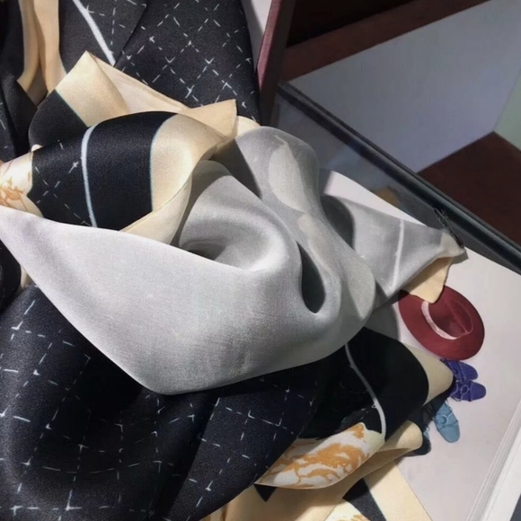 AUTHENTIC BLACK CHANEL LONG SILK SCARF - Picture 4 of 9